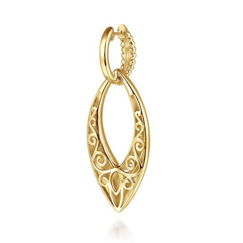 14K Yellow Gold Bujukan and Diamond Marquise Huggie Drop Earrings