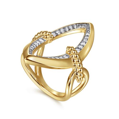 14K Yellow Gold Bujukan and Diamond Marquise Ladies Ring