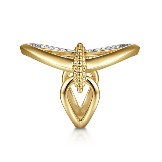 14K Yellow Gold Bujukan and Diamond Marquise Ladies Ring angle 4 14K Yellow Gold Bujukan and Diamond Marquise Ladies Ring angle 4