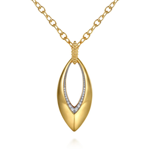 14K Yellow Gold Bujukan and Diamond Marquise Pendant Necklace