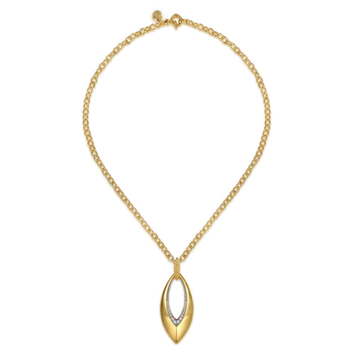 14K Yellow Gold Bujukan and Diamond Marquise Pendant Necklace