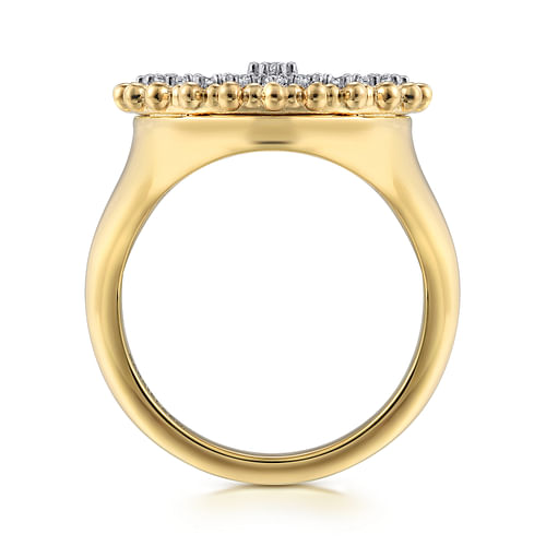 14K Yellow Gold Bujukan and Diamond Medallion Ladies Ring