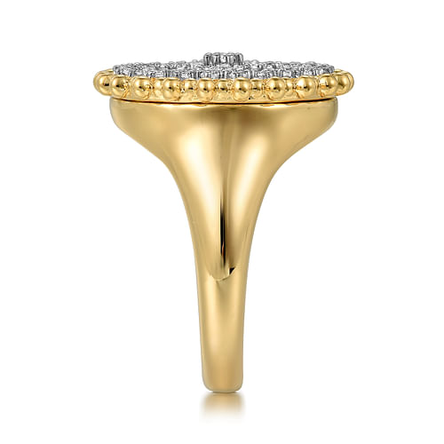 14K Yellow Gold Bujukan and Diamond Medallion Ladies Ring