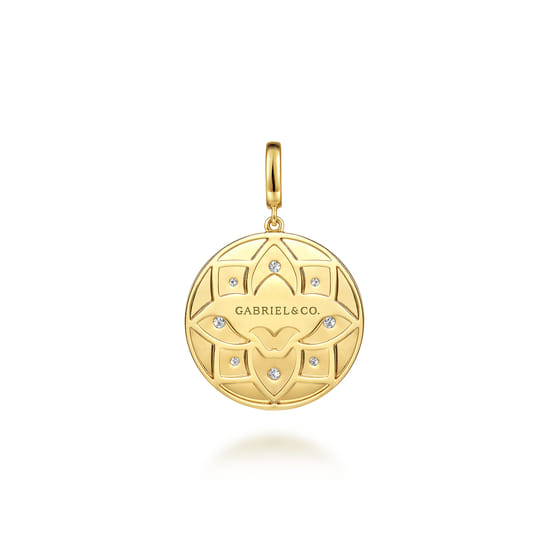 14K Yellow Gold Bujukan and Diamond Medallion Pendant With Detachable Bail angle 2