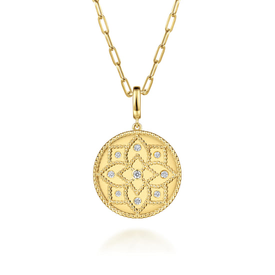 14K Yellow Gold Bujukan and Diamond Medallion Pendant With Detachable Bail angle 3