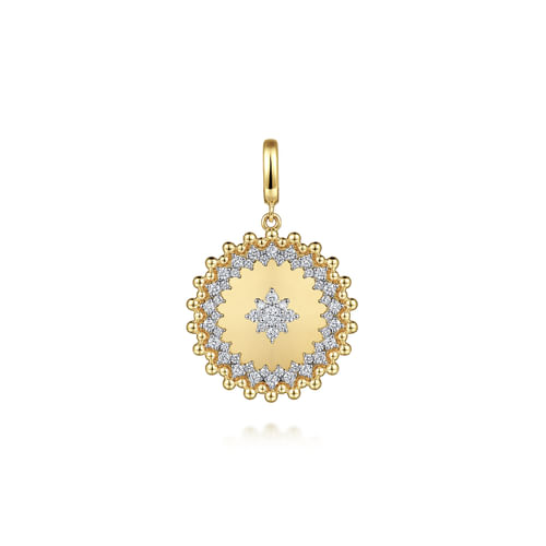 14K Yellow Gold Bujukan and Diamond Medallion Pendant in size 24mm With Detachable Bail