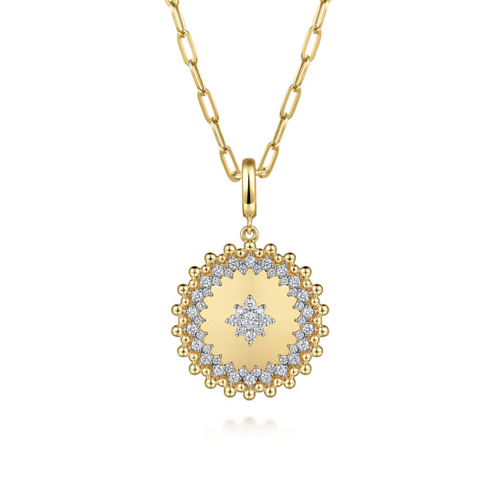 14K Yellow Gold Bujukan and Diamond Medallion Pendant in size 24mm With Detachable Bail angle 3