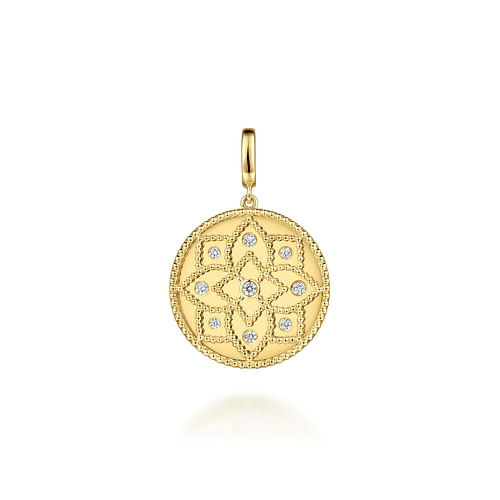 14K Yellow Gold Bujukan and Diamond Medallion Pendant