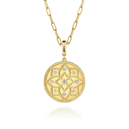 14K Yellow Gold Bujukan and Diamond Medallion Pendant