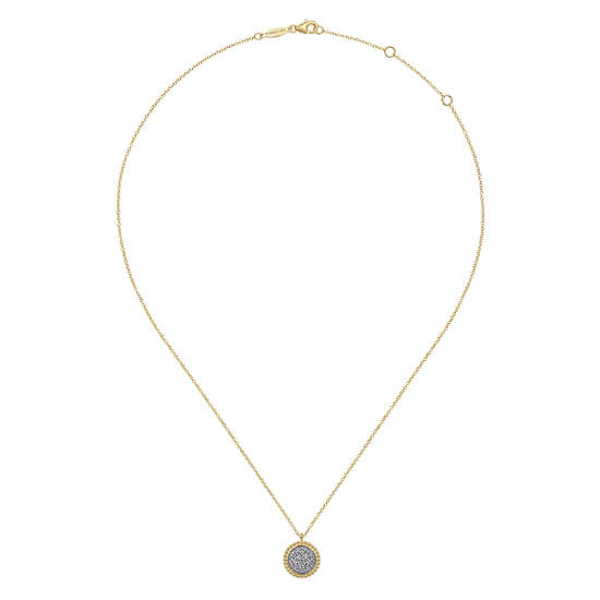 14K Yellow Gold Bujukan and Diamond Pavé Pendant Necklace angle 2 14K Yellow Gold Bujukan and Diamond Pavé Pendant Necklace angle 2