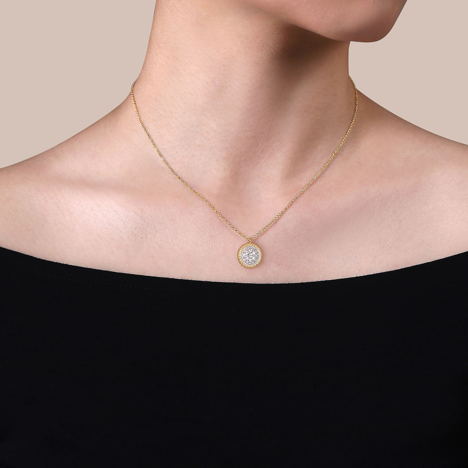 14K Yellow Gold Bujukan and Diamond Pavé Pendant Necklace