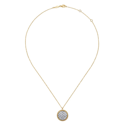 14K Yellow Gold Bujukan and Diamond Pave Pendant Necklace