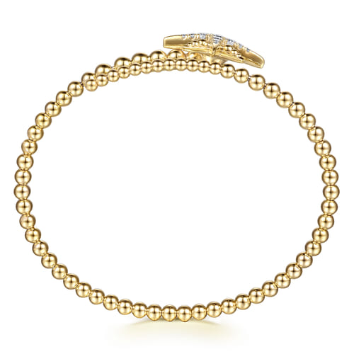 14K Yellow Gold Bujukan and Diamond Starburst Bypass Bangle Bracelet