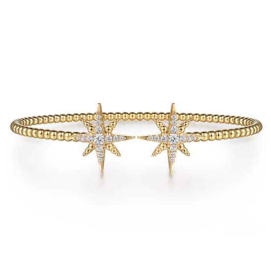 Gabriel - 14K Yellow Gold Bujukan and Diamond Starburst Open Bangle Bracelet