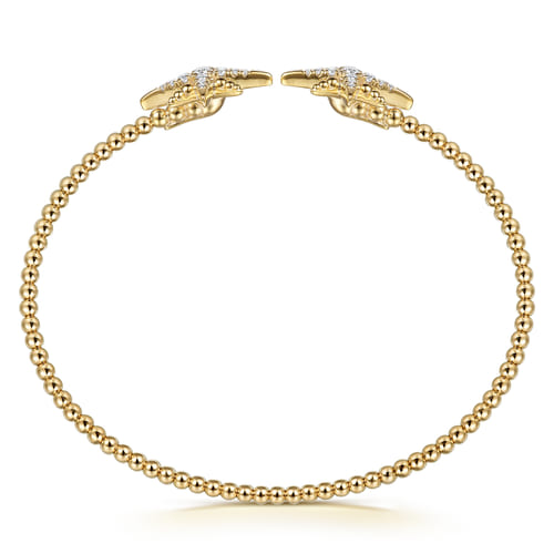 14K Yellow Gold Bujukan and Diamond Starburst Open Bangle Bracelet