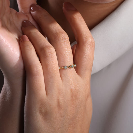 14K Yellow Gold Bujukan and Diamond Station Ring angle 5 14K Yellow Gold Bujukan and Diamond Station Ring angle 5