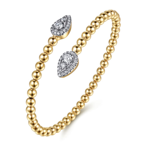 14K Yellow Gold Bujukan and Diamond Teardrop Bypass Bangle Bracelet
