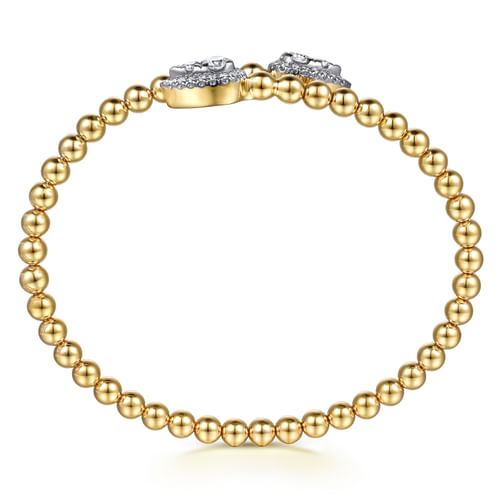 14K Yellow Gold Bujukan and Diamond Teardrop Bypass Bangle Bracelet