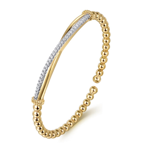 14K Yellow Gold Bujukan and Diamond Twist Split Bangle Bracelet