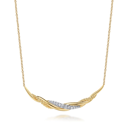 14K Yellow Gold Bujukan and Diamond Twisted Bar Necklace