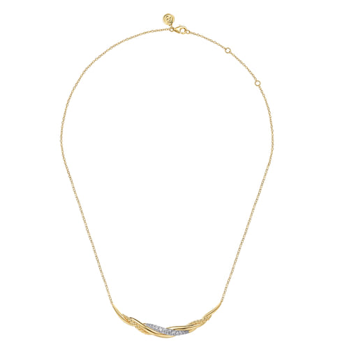 14K Yellow Gold Bujukan and Diamond Twisted Bar Necklace
