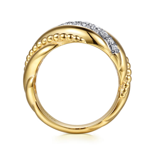 14K Yellow Gold Bujukan and Diamond Twisted Wide Band Ring