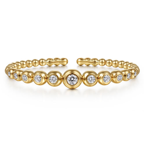 14K Yellow Gold Bujukan and Graduating Diamond Split Bangle Bracelet