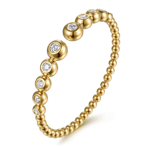 14K Yellow Gold Bujukan and Graduating Diamond Split Bangle Bracelet