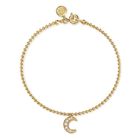 14K Yellow Gold Bujukan and White Sapphire Moon Charm Bracelet 14K Yellow Gold Bujukan and White Sapphire Moon Charm Bracelet