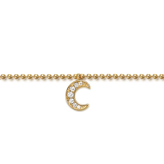 14K Yellow Gold Bujukan and White Sapphire Moon Charm Bracelet angle 2 14K Yellow Gold Bujukan and White Sapphire Moon Charm Bracelet angle 2