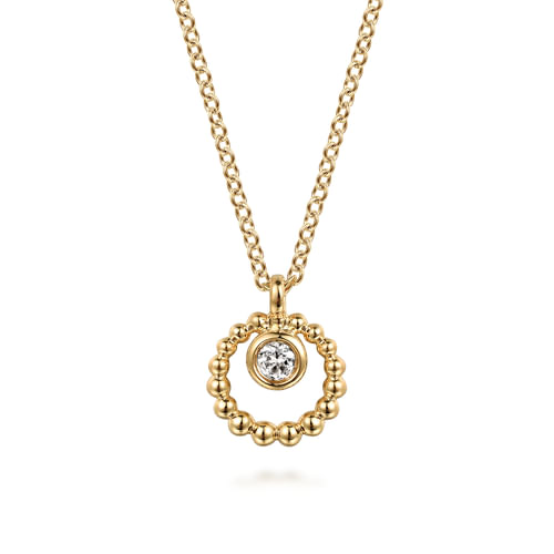 14K Yellow Gold Bujukan and White Sapphire Pendant Necklace