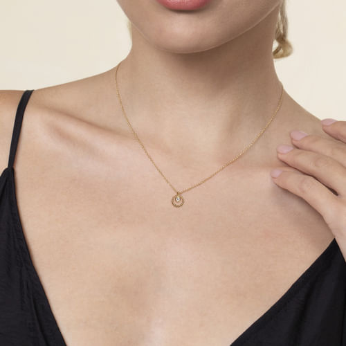 14K Yellow Gold Bujukan and White Sapphire Pendant Necklace