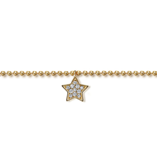 14K Yellow Gold Bujukan and White Sapphire Star Charm Bracelet angle 2 14K Yellow Gold Bujukan and White Sapphire Star Charm Bracelet angle 2