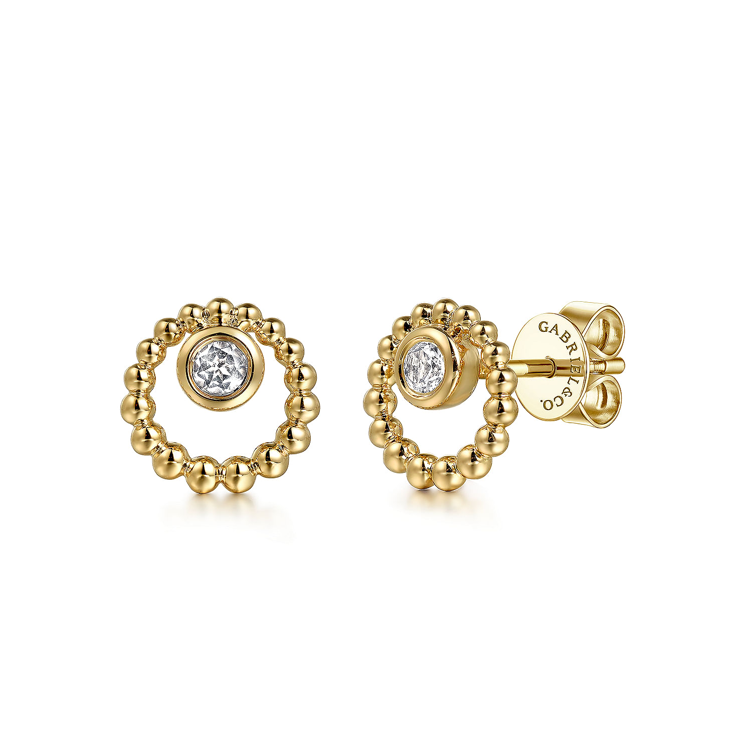 14K Yellow Gold Bujukan and White Sapphire Stud Earrings
