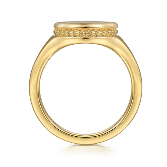 14K Yellow Gold Bujukan diamond heart Signet Ring angle 2