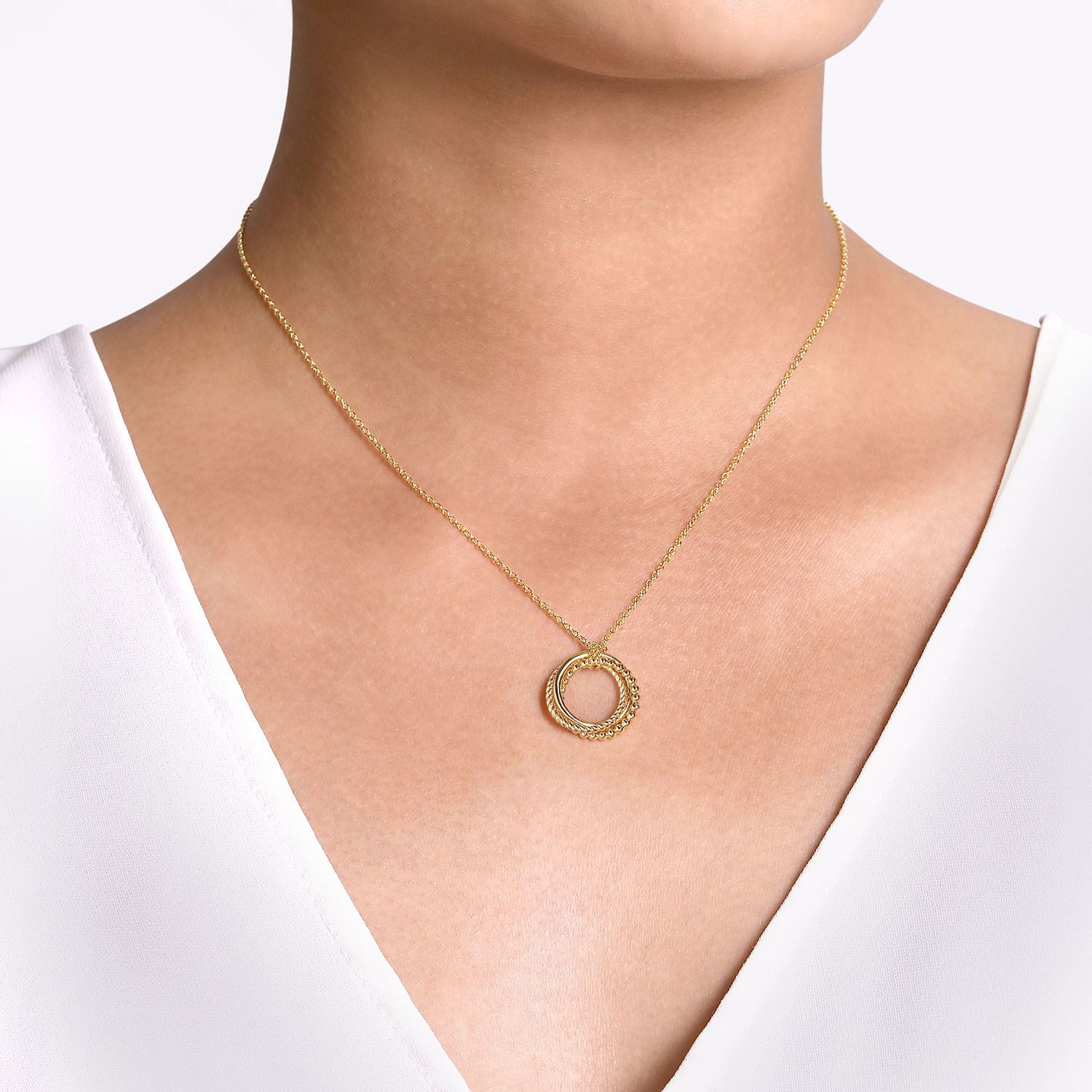 14K Yellow Gold BujukanTwisted Rope Multi Circle Pendant Necklace