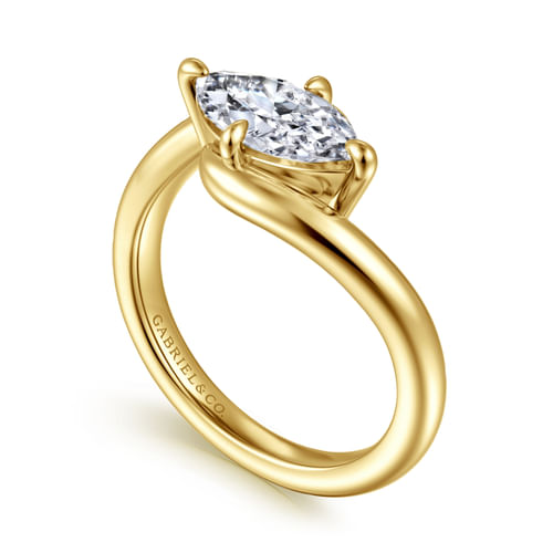 14K Yellow Gold Bypass Compass Prong Marquise Shape Diamond Engagement Ring