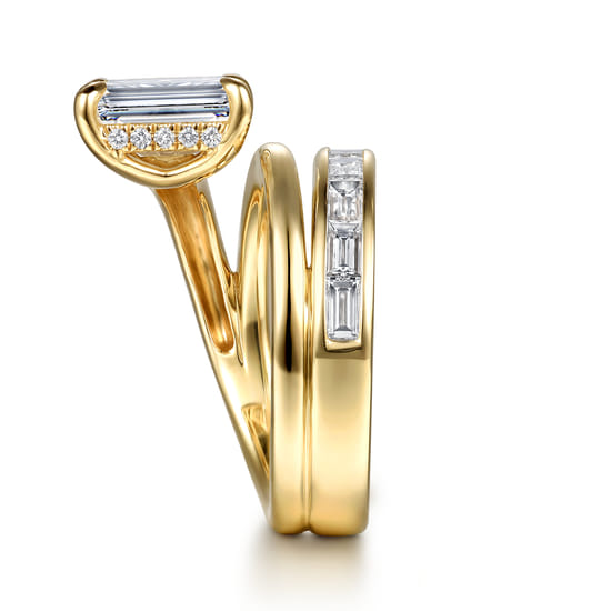 14K Yellow Gold Bypass Emerald Cut Diamond Engagement Ring angle 5