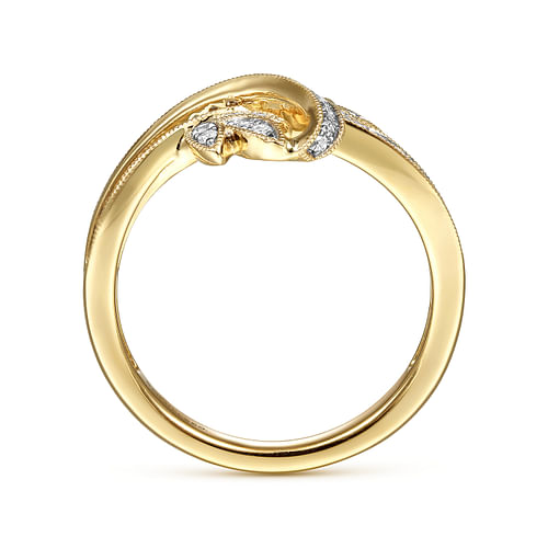 14K Yellow Gold Bypass Leaf Diamond Ring