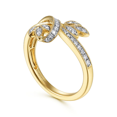 14K Yellow Gold Bypass Leaf Diamond Ring