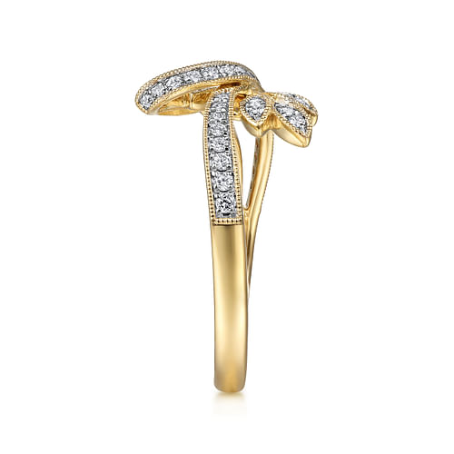 14K Yellow Gold Bypass Leaf Diamond Ring