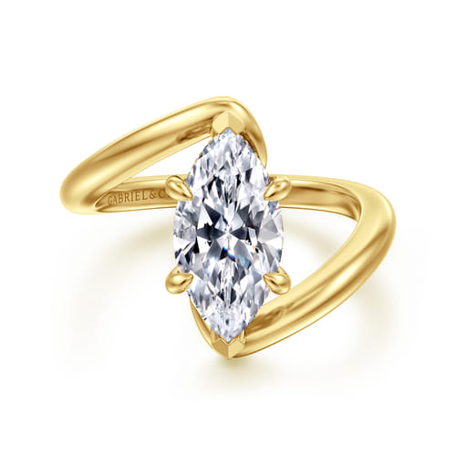 14K Yellow Gold Bypass Marquise Shape Diamond Engagement Ring