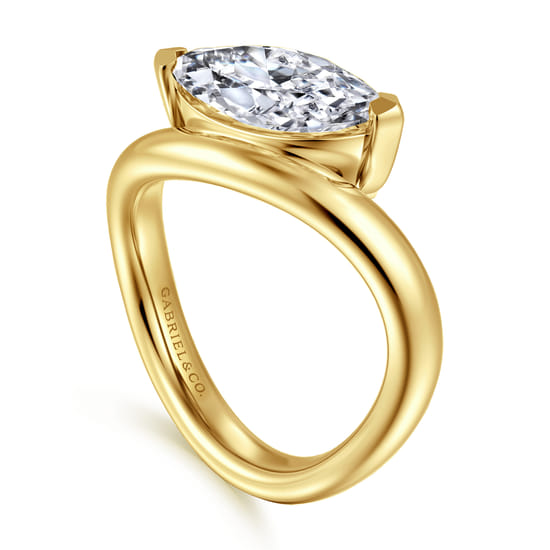 14K Yellow Gold Bypass Marquise Shape Diamond Engagement Ring angle 3