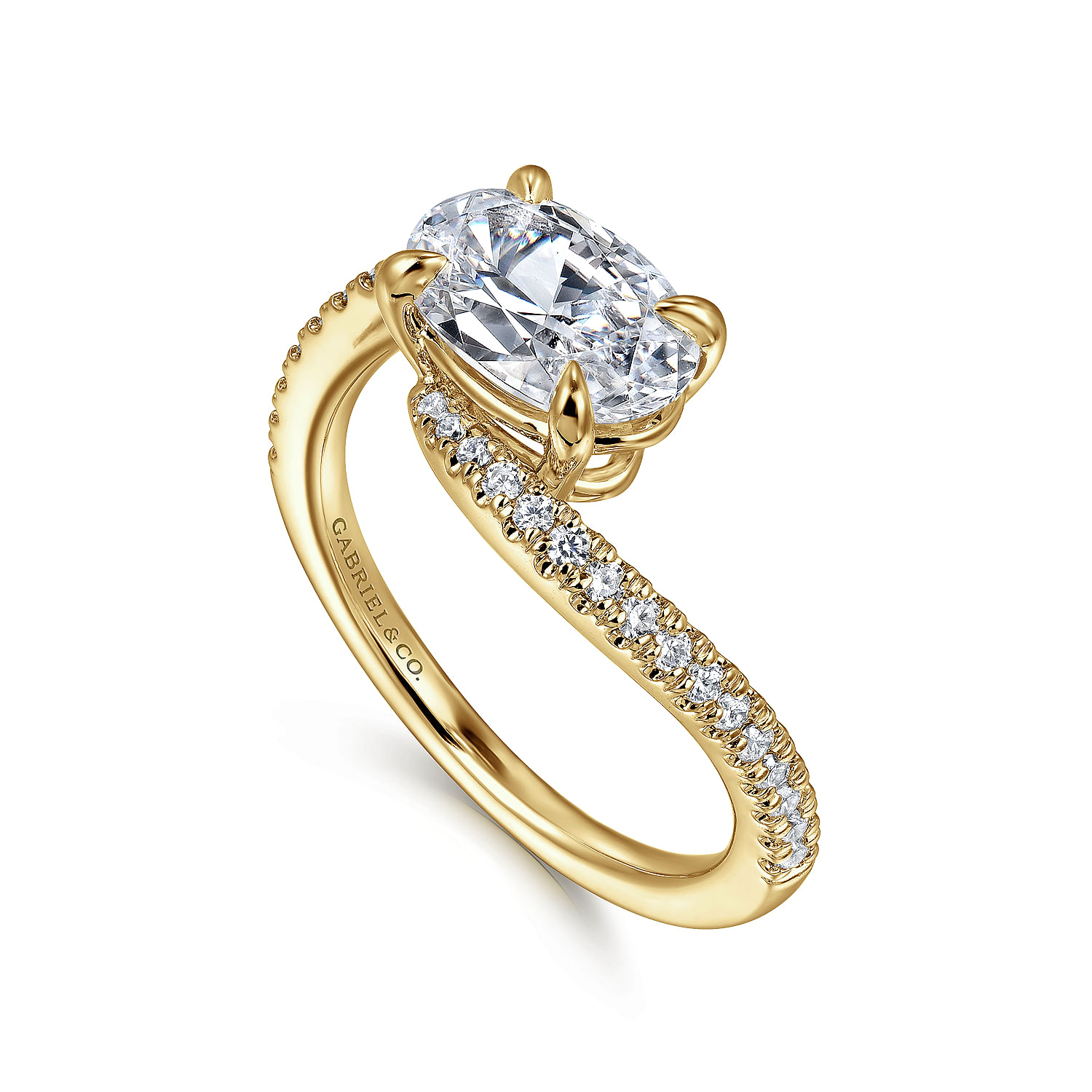 14K Yellow Gold Bypass Oval Diamond Engagement Ring