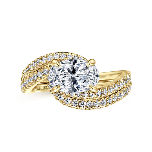 14K Yellow Gold Bypass Oval Diamond Engagement Ring