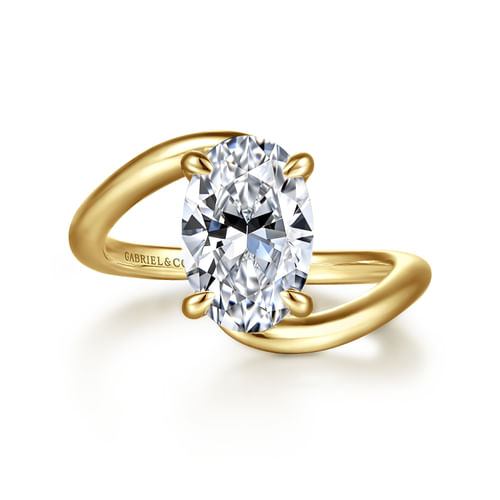 14K Yellow Gold Bypass Oval Diamond Engagement Ring
