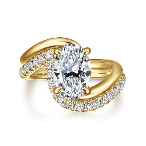 14K Yellow Gold Bypass Oval Diamond Engagement Ring