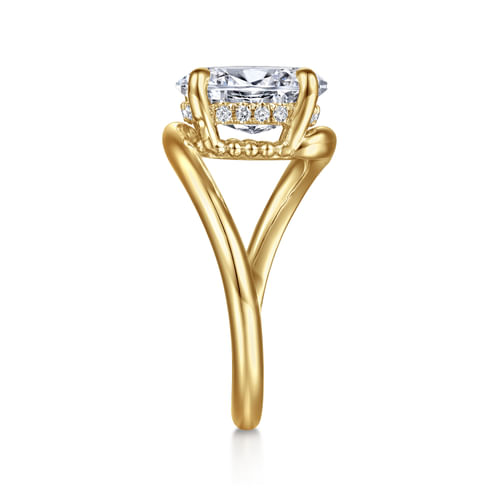 14K Yellow Gold Bypass Oval Diamond Engagement Ring
