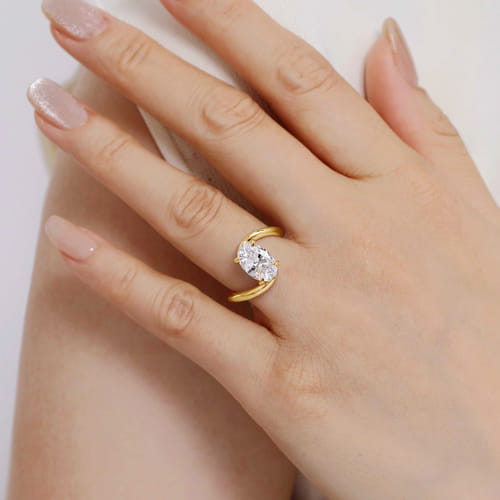 14K Yellow Gold Bypass Oval Diamond Engagement Ring