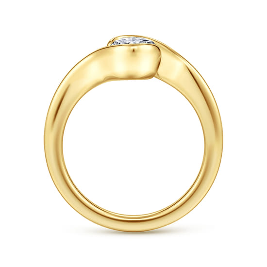 14K Yellow Gold Bypass Oval Solitaire Diamond Engagement Ring angle 2